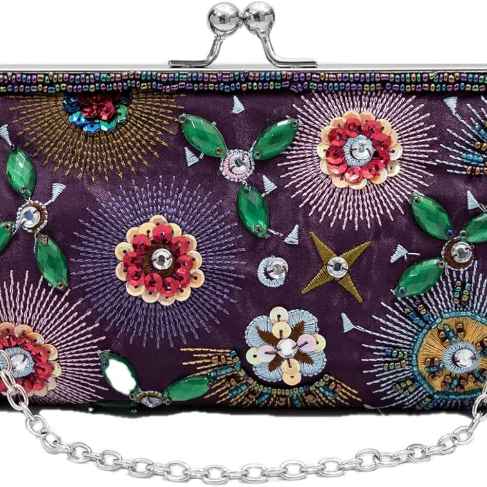 Small Floral Embroidered Sequined Clutch Purse Evening Bag Women Wedding